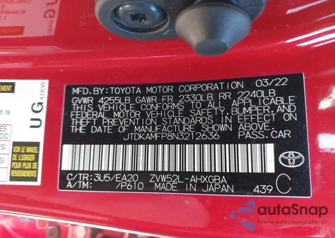 2022 Toyota Prius Prime Limited z USA, uszkodzony, nr VIN JTDKAMFP8N3212636